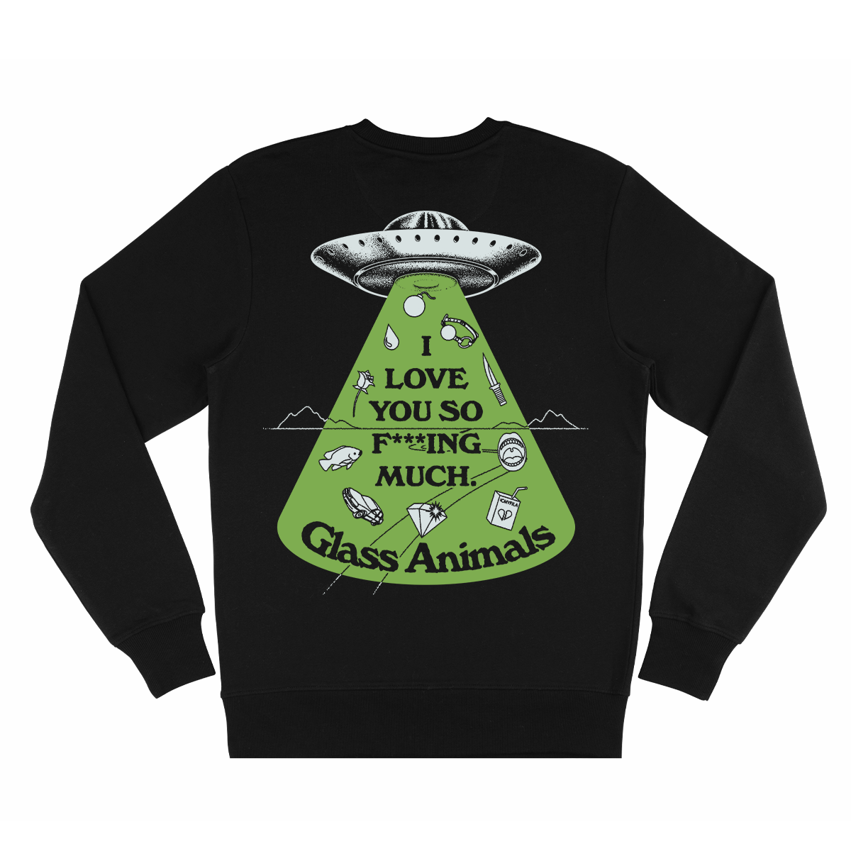 Glass Animals - I Love You So F***ing Much Glow-In-The-Dark Sweater in black